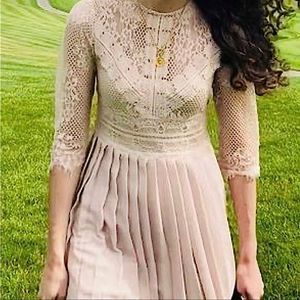 ZARA Dress Lace Top Pleated Blush Midi Dress • BLOGGER FAVORITE • TIKTOK • NEW •